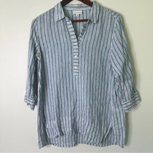 J Jill 100% Linen Striped Top Size Small